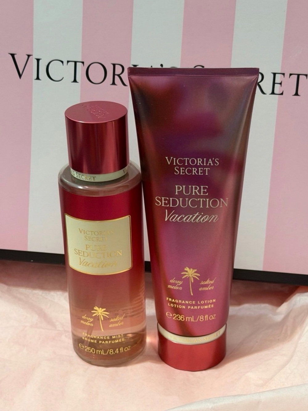 Victoria's Secret Pure Seduction Vacation Fragrance Mist & Lotion - Burgundy